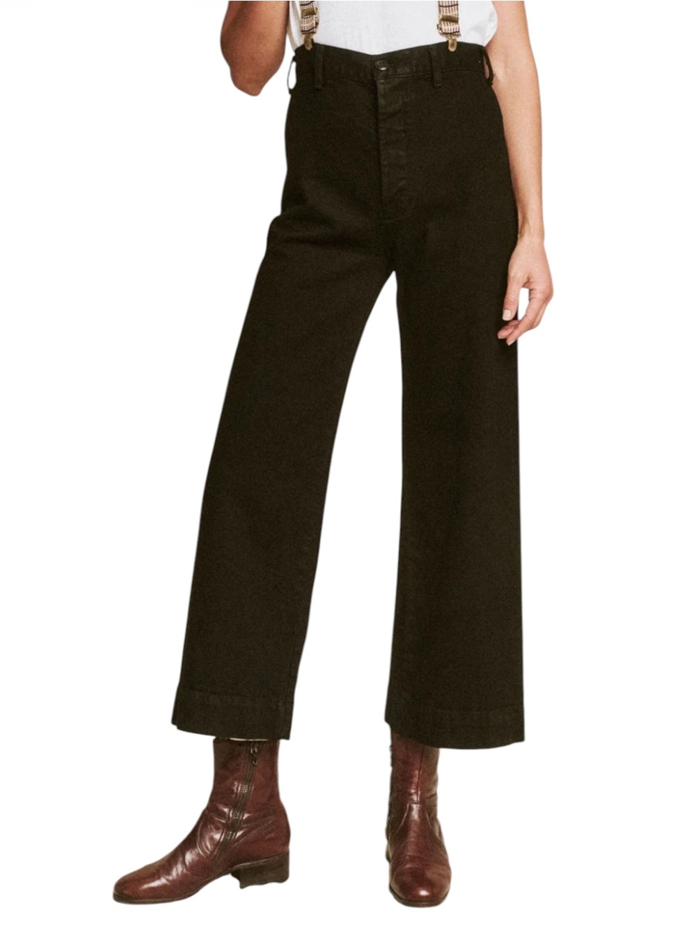 The Great. The Seafair black high rise crop wide leg button fly jeans size 27
